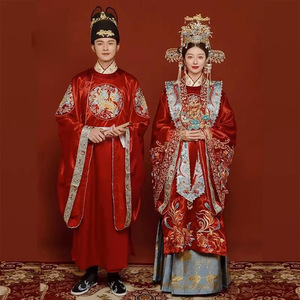 2024 <span class=keywords><strong>rosso</strong></span> abbigliamento etnico Ming dinastia Costume fatto a mano sposo drago ricamo Xiuhe antica cina sposa fenice abito da sposa - Product Image 6