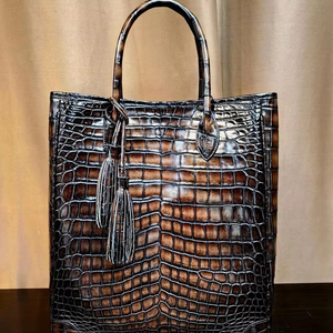Bolso de Mano de Cuero Genuino de Cocodrilo del Nilo 100%, Estilo Vintage, Cierre Abierto, Lujoso, Suave, Gran Capacidad, para Mujer y Hombre - Product Image 1