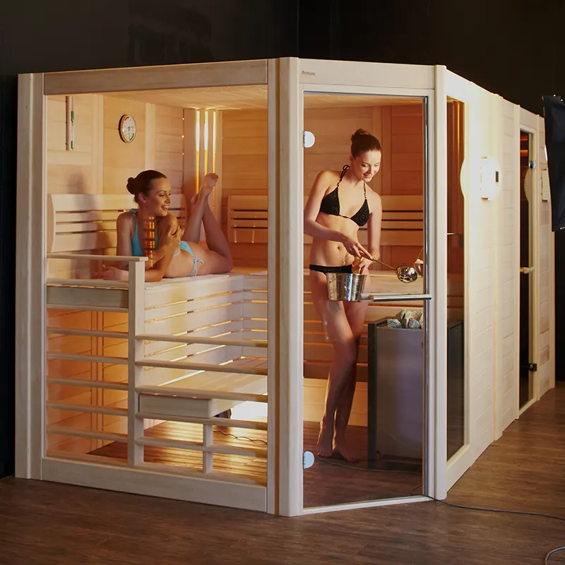 Kapalı Sauna kişisel ev kullanımı uzak kızılötesi katı ahşap 2 kişi kuru buharlı Sauna odası Modern elektrikli Sauna