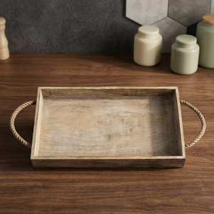 Plateau de service en bois de style rustique, avec poignées en bois, manga, 1 pièce - Product Image 3