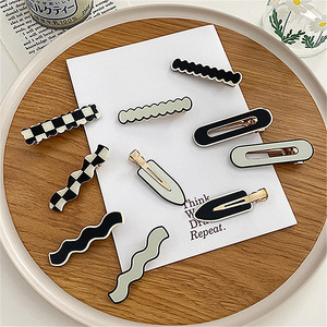 Coreano retrò nero bianco block check perni per capelli signore eleganti forcine Bling lega alligatore fermagli per capelli accessori per ragazze - Product Image 6
