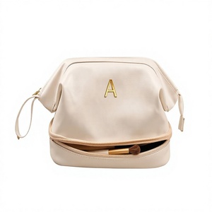 Pochette cosmétique personnalisée pour femmes, sac de rangement pour maquillage de voyage avec porte-pinceaux, pochette de rangement pour articles de toilette, logo personnalisé, vente en gros - Product Image 1