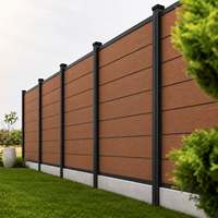 Panneaux de clôture en composite WPC horizontaux pour extérieur, avec poteaux en aluminium, 6 pieds, grain de bois teck profond