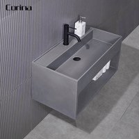 Lavabo de salle de bain en pierre artificielle, nouveau style, bon marché, couleur grise, pierre artificielle, Surface unie