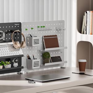 Pegzone Desktop Metal Pegboard Wall Mounted No Drill Storage <b>Rack</b> Office Organizer Rectangle Powder Coated - Product Image 2