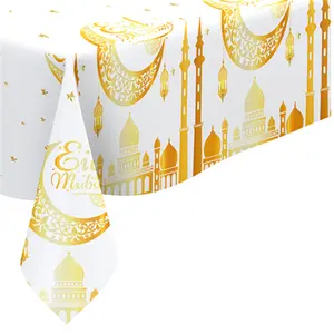 Rectangle Ramadan Table Cover Plastic Party Eid Mubarak Islamic Muslim Disposable Moon Star Table Cloth