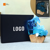 Lampe de bureau USB artisanale unique, veilleuse transparente thème plongée sous-marine, décoration de table créative en bois et résine, cadeau DIY