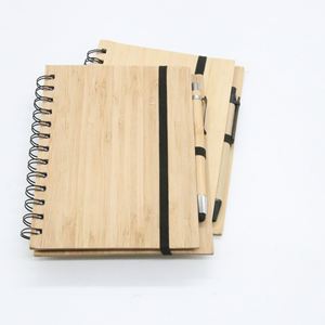 Eco Friendly 13X18CM Spiral Bamboo & Wood Pulp Cover Notebook <b>Notepad</b> W Pen Gift Set Business Office Style Student Stationery - Product Image 1
