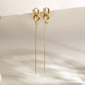 Drop <b>Earrings</b> <b>Tassel</b> Chain Zircon Bezel Setting Stainless Steel Party Jewelry For Women - Product Image 4