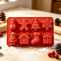 Moule de cuisson en silicone de Noël à 8 cavités, motifs Père Noël, Bonhomme de neige, Arbre, Flocon de neige, pour gâteaux, chocolat et glaçons