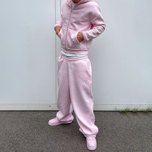 Tuta da <span class=keywords><strong>uomo</strong></span> rosa con cappuccio, set completo con felpa full zip e <span class=keywords><strong>pantaloni</strong></span> lunghi, casual, basic, 100% cotone traspirante, ideale per la primavera - Product Image 1