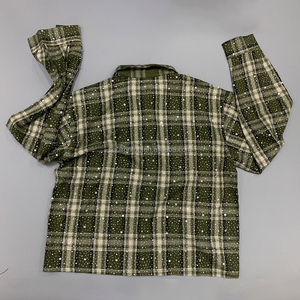 Logo personalizzato camicie di flanella su misura per gli uomini, personalizzato strass schermo stampato 100% cotone lungo bottone di flanella verde - Product Image 4