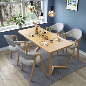 모던 노르딕 패널 직사각형 대나무 식탁 세트 가정 아파트 밀크티 가게 패스트푸드 레스토랑 구내식당 소형 - Product Image 1