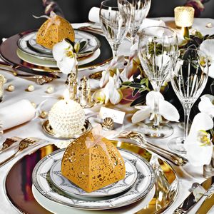 6X6X7 cm <span class=keywords><strong>Pack</strong></span> de 100 Noël Mariage Anniversaire Alimentaire Sans BPA Or Découpé Au Laser Rose Coffrets Cadeaux avec Ruban - Product Image 6