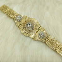 C Color dorado cristal boda joyería Argelia Marruecos cinturón para mujer túnica árabe caftán cinturón Metal flor cadena ajustable