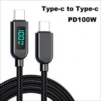 Kabel data 100W PD, kabel pengisian daya Cepat tipe-c, kabel PD, tampilan digital Waktu Nyata, kabel 100W transparan