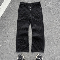 Jean en denim évasé pour homme, style urbain, patchwork, déchiré, noir, grandes tailles, jean samouraï personnalisé pour homme, été