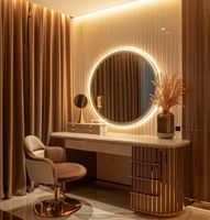 Table de toilette moderne de style nordique en bois massif OE.HOME, professionnelle pour hôtel, salon, chambre, avec éclairage et réglage en hauteur