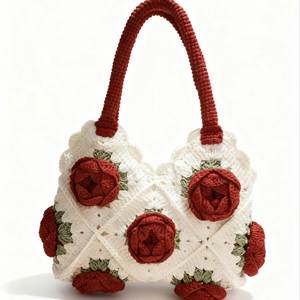 Bolso de Ganchillo Hecho a Mano para Mujer, Serie Rosa, Bolso de Moda para Abuela, Bordado, Abierto, para Ocio y Vacaciones - Product Image 1