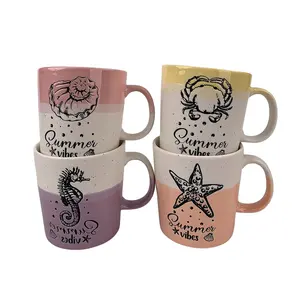 Özel seramik horse tı yengeçler denizyıldızı kabukları kahve ve çay kupalar porselen bardaklar Logo ile sevimli deniz hayvanları