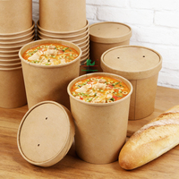 Gobelets à soupe jetables en papier kraft avec couvercle, en vrac, 8/12/16/26/32 oz