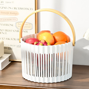 White Plastic Storage Basket With Handle Circle Shape For Fruit Snacks Kitchen Hall Use - Product Image 3