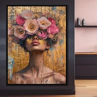 Grande toile d'art mural, portrait de fille minimaliste, peinture texturée, peinture à l'huile faite à la main, décoration murale moderne pour salon, chambre à coucher