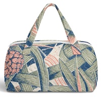 Tas Duffel Perjalanan Bermotif Bunga Hawaii dengan Label Pribadi, Dilengkapi Ritsleting dan Pegangan, untuk Perjalanan Akhir Pekan