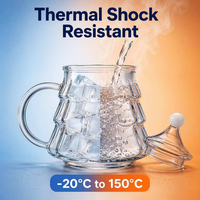 Mug en verre borosilicate de 300 ml en forme de sapin de Noël, tasse à café colorée avec poignée, tasse à thé à paroi simple, compatible lave-vaisselle et micro-ondes
