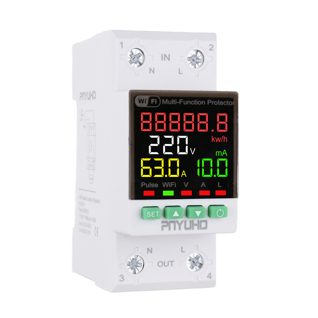 WiFi AC Single Phase 1 KVA Adjustable Over-Under Voltage Protector Leakage Protection Kilowatt-Hour Metering LCD Display 50Hz