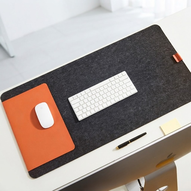 Extended Gaming Mouse Pad Office Felt Polyester/Wool Desk Mat for Keyboard and Laptop Office with File Pockets and Pen Holder