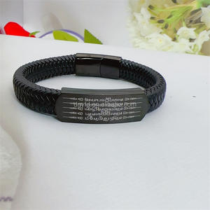 Acero inoxidable personalizado grabado libro canción lírica hebreo Mantra <span class=keywords><strong>Biblia</strong></span> cita escritura verso pulseras <span class=keywords><strong>de</strong></span> cuero para hombres - Product Image 4