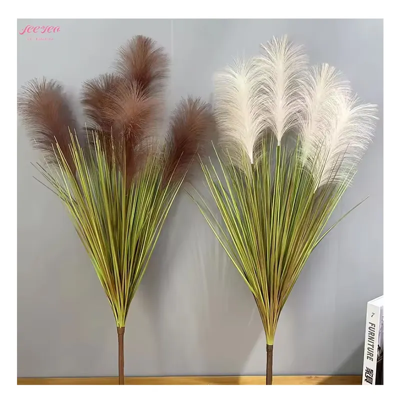 Venta al por mayor de plantas y flores artificiales de caña de cinco cabezas de tacto real de alta calidad Pampas Grass Home Wedding Event Decoration.