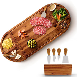Planche à fromage en bois avec ensemble de couteaux, plateau de service polyvalent de 18x9 pouces pour charcuterie et collations, rangement de bureau - Product Image 1