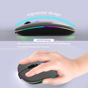 Im lặng Backlit Ergonomic Chuột chơi game Chuột không dây gamer có thể sạc lại 2.4GHz Bluetooth RGB chuột cho Máy Tính Xách Tay PC - Product Image 4