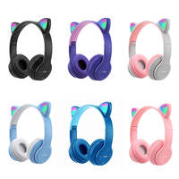 Auriculares Inalámbricos P47M con Orejas de Gato Luminosas, Batería de 200 mAh, Auriculares Plegables para Juegos, Sonido Hi-Fi BT5.0, Auriculares Supraaurales