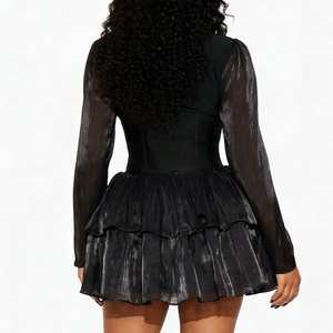 เดรสคอร์เซ็ทไซส์ใหญ่สำหรับผู้หญิง คอวี แขนยาว ผ้าบางเบา แต่งระบายชายกระโปรง ชุดเดรสออกงานแฟชั่น - Product Image 5