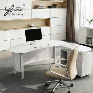 Muebles de Oficina al por Mayor de Fábrica, Escritorio de Computadora en Forma de L Administrativo, Escritorio de Vidrio Templado de Forma Especial, Mesa de Oficina - Product Image 1