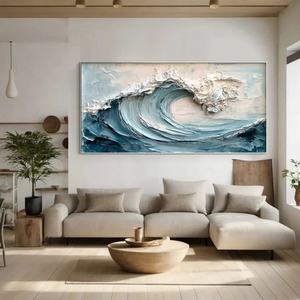 Peinture à l'huile de vagues océaniques texturées « Sérénité côtière », toile luxueuse pour décoration moderne, peinture murale artisanale, art mural sur toile - Product Image 2