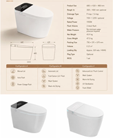 WC intelligent monobloc moderne avec chasse d'eau automatique par capteur, bidet intégré, télécommande, à poser au sol, en céramique