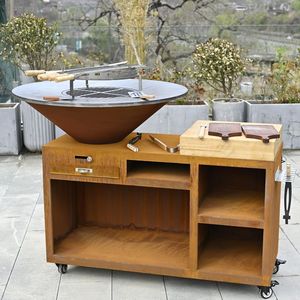 AHL Weathering Steel Adjustable Height Home Barbecue Oven with Rust Finish <strong>and</strong> Flame Safety - Product Image 4
