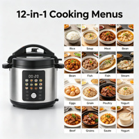 Cuisinière électrique multifonctionnelle 12-en-1 en acier inoxydable 6L avec écran LED numérique couleur 1000W haute pression antiadhésive