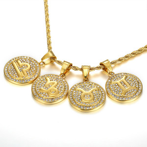Bijoux en acier inoxydable plaqué or 18 carats, meilleur vendeur, collier zodiaque pour hommes, pendentifs en zircon pour enfants - Product Image 1
