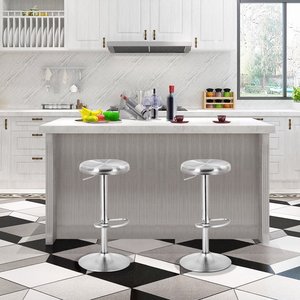 Quầy Bar & Ghế Quầy Bar Bằng Thép Không Gỉ Hở Lưng Màu Bạc Có Thể Điều Chỉnh Độ Cao Hình Vuông Giả Da Hiện Đại - Product Image 2