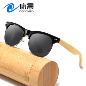 Gafas de sol clásicas retro de media montura con marco negro, lentes TAC con protección UV400, unisex, con patillas de madera de bambú, para conducir, viajar y estar a la moda. - Product Image 3