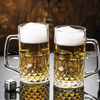 Chope à bière en verre transparent gaufré 500 ml avec logo personnalisé, motif diamant, grande poignée, pour bar, pub, restaurant, hôtel