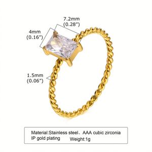 Minimalist square Zircon Charm <b>Ring</b> Jewelry Twist <b>Thin</b> <b>Rings</b> for Women - Product Image 5