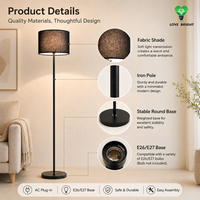 Lampadaire moderne à abat-jour cylindrique en tissu, design simple et flexible, avec prise secteur, LED à intensité variable, base métallique, pour chambre et salon