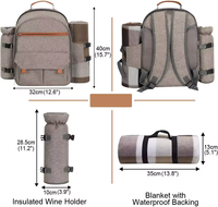 Sac à dos isotherme réutilisable pour pique-nique, tendance estivale, avec compartiment pour 4 personnes, porte-bouteilles/porte-vin détachable, couverture et assiettes