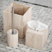 Stonekocc 1 ensemble de 4 pièces en marbre travertin beige naturel, ensemble de salle de bain, plateau de rangement divers, boîte à mouchoirs